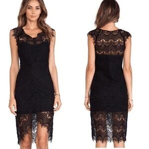 ANTHROPOLOGIE Bishop + Young Black Lace Cap Sleeve Line High Low Hem Dress